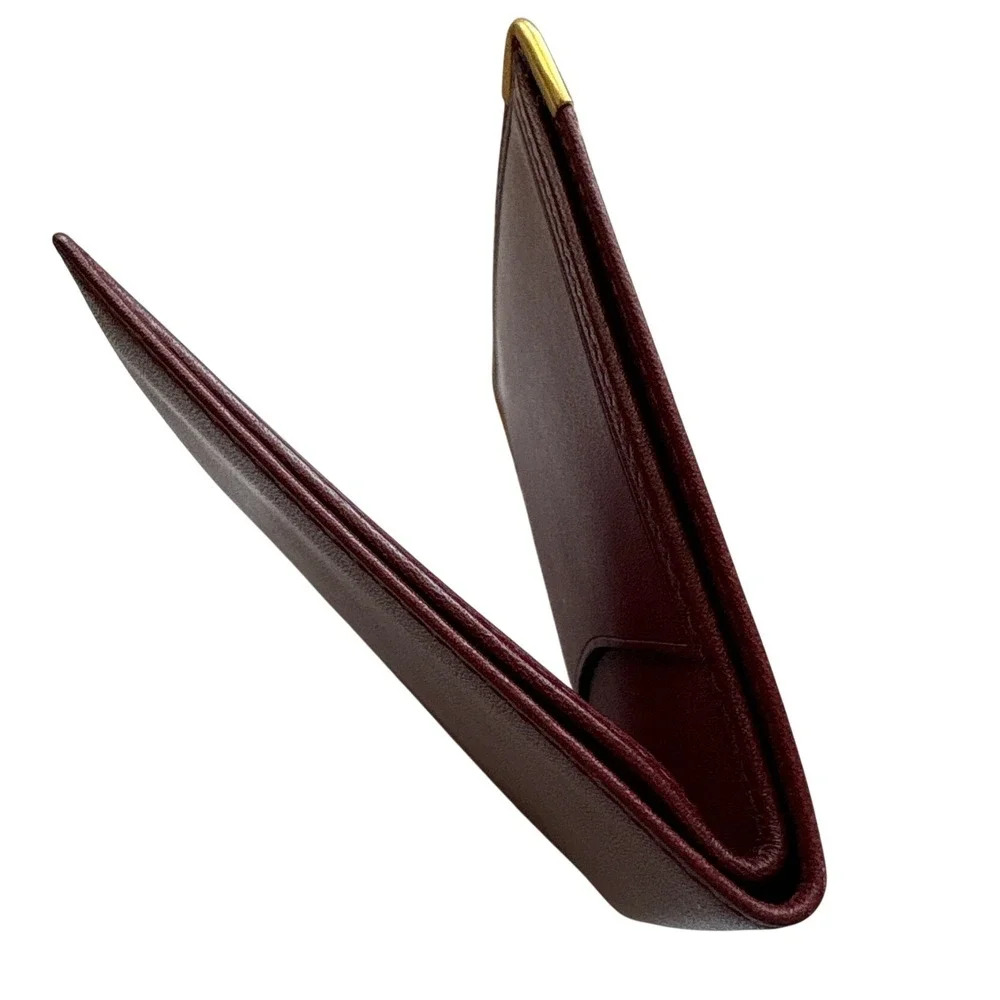 Cartier Must de Cartier Bifold Wallet Bordeaux Leather Gold Corners Men France
